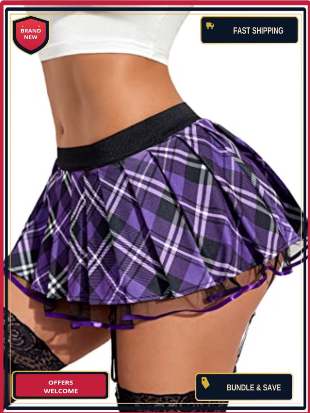 Pleated Lingerie Mini Skirt with Garter Belt